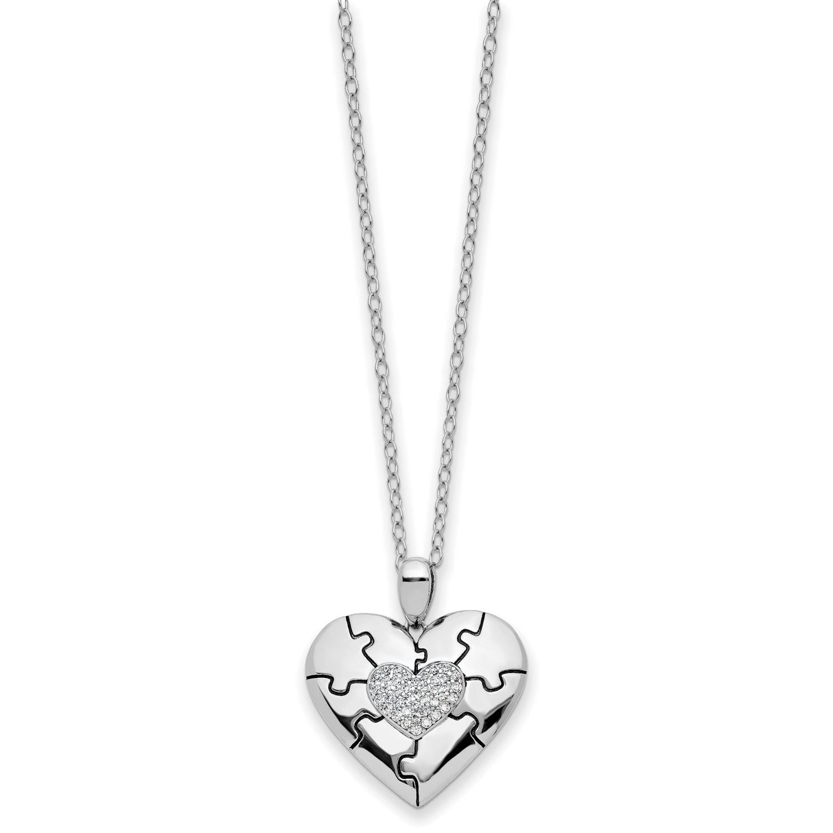 CZ Antiqued Love You To Pieces 18 inch Necklace Charm Pendant in Real 925 Sterling Silver