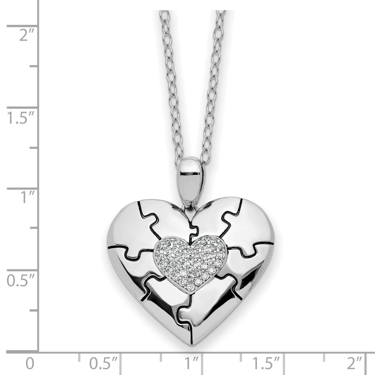 CZ Antiqued Love You To Pieces 18 inch Necklace Charm Pendant in Real 925 Sterling Silver