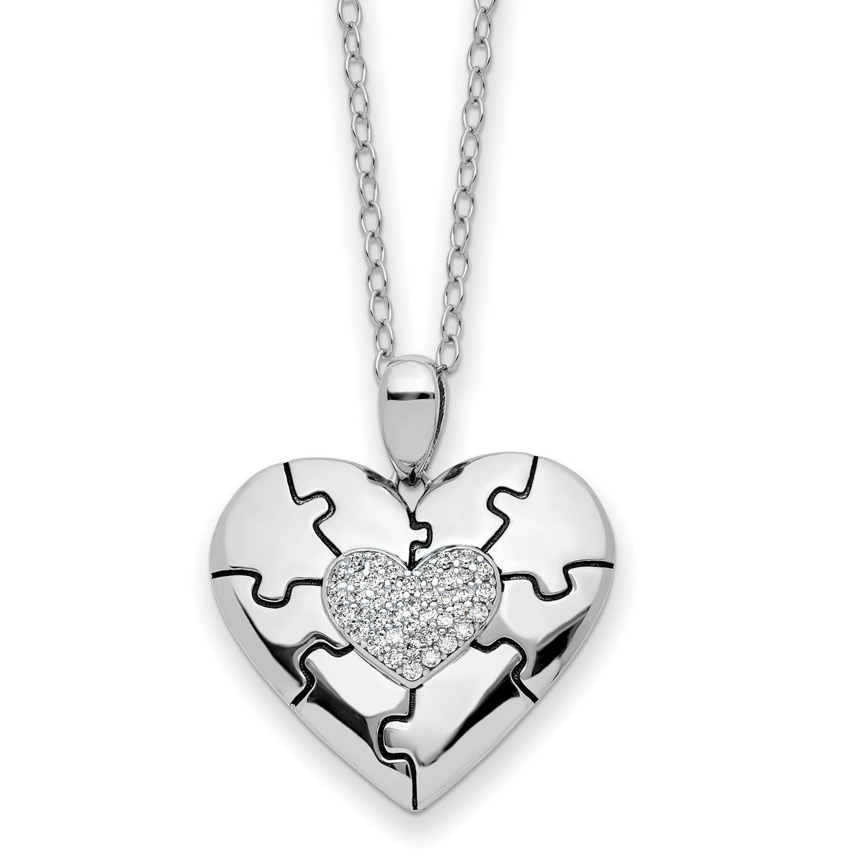CZ Antiqued Love You To Pieces 18 inch Necklace Charm Pendant in Real 925 Sterling Silver