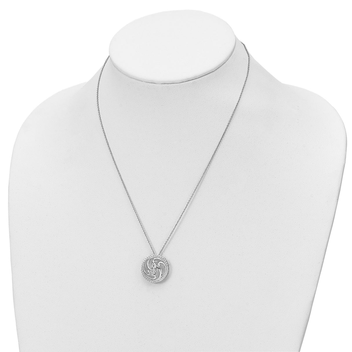 CZ Through The Years Swirl Circle 18 inch Necklace Charm Pendant in Real 925 Sterling Silver