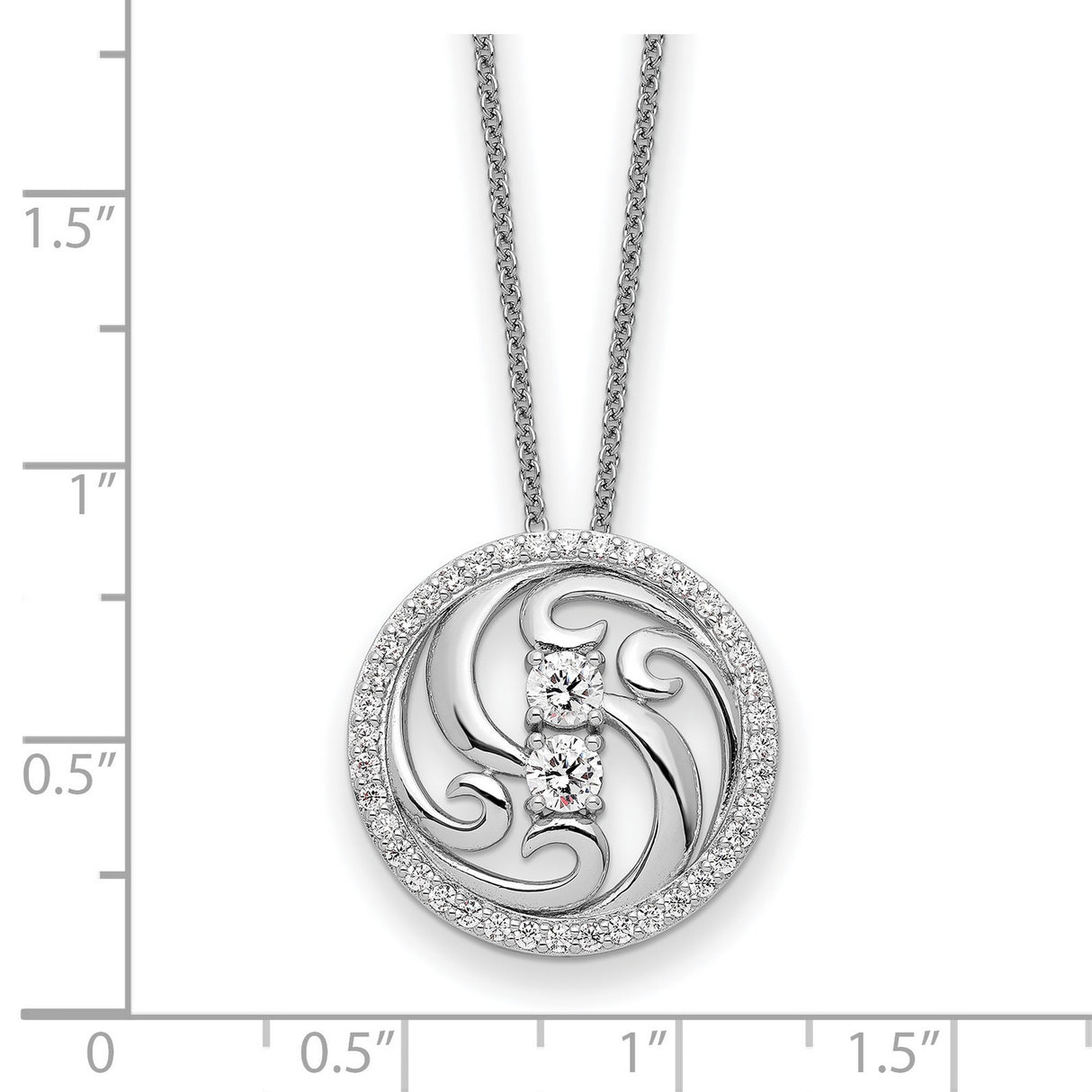 CZ Through The Years Swirl Circle 18 inch Necklace Charm Pendant in Real 925 Sterling Silver