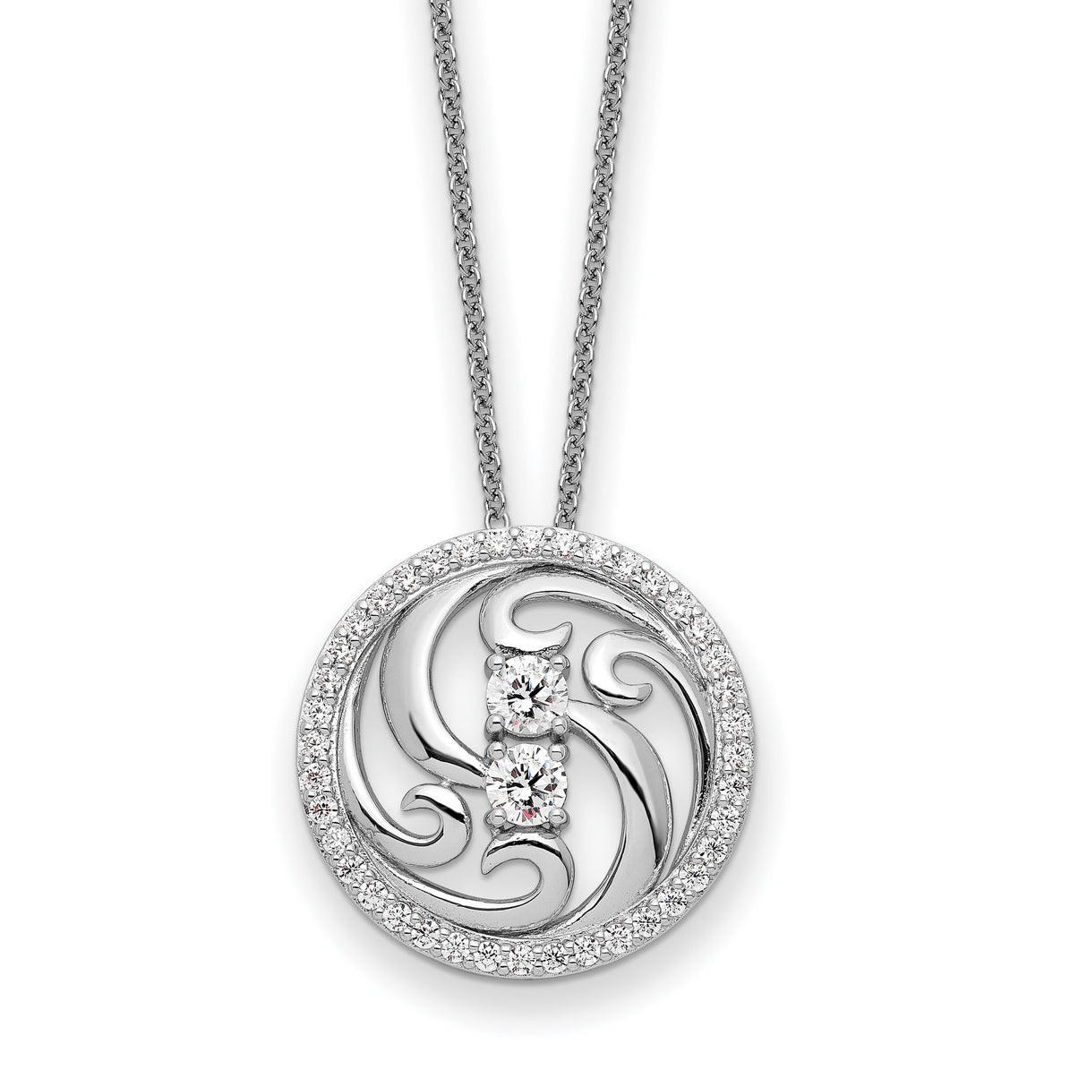 CZ Through The Years Swirl Circle 18 inch Necklace Charm Pendant in Real 925 Sterling Silver