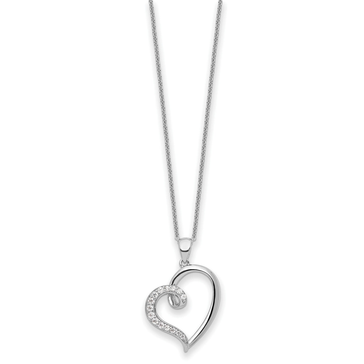 CZ Friendship Heart 18 inch Necklace Charm Pendant in Real 925 Sterling Silver
