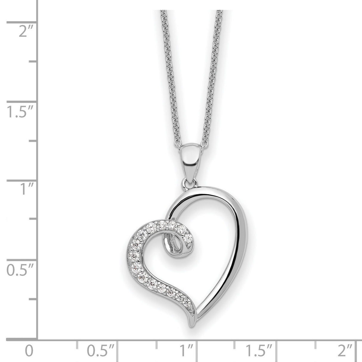 CZ Friendship Heart 18 inch Necklace Charm Pendant in Real 925 Sterling Silver