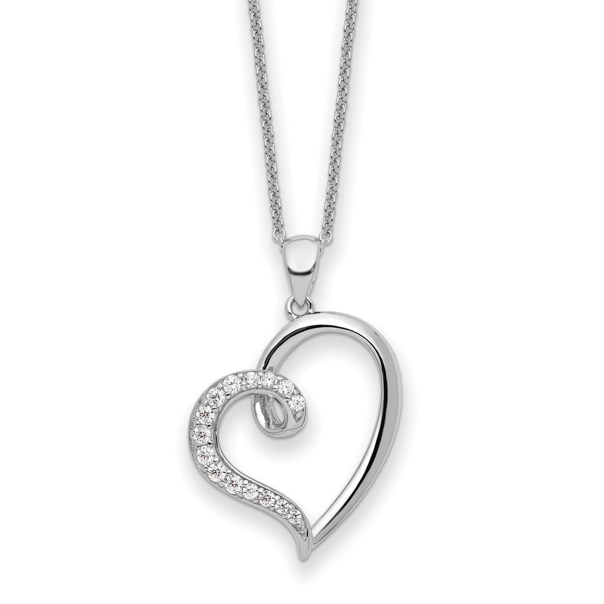 CZ Friendship Heart 18 inch Necklace Charm Pendant in Real 925 Sterling Silver