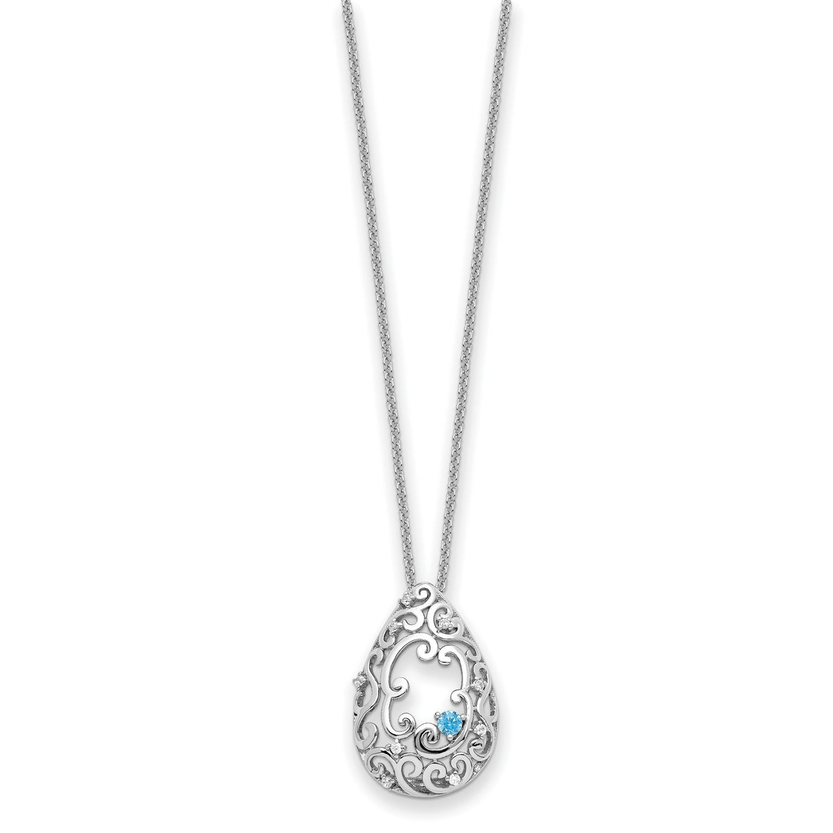 Blue and Clear CZ In Memory of My Father 18 inch Necklace Charm Pendant in Real 925 Sterling Silver