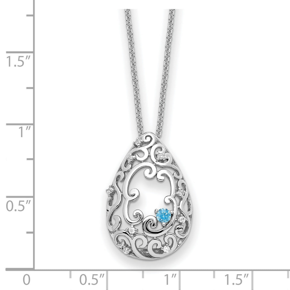 Blue and Clear CZ In Memory of My Father 18 inch Necklace Charm Pendant in Real 925 Sterling Silver