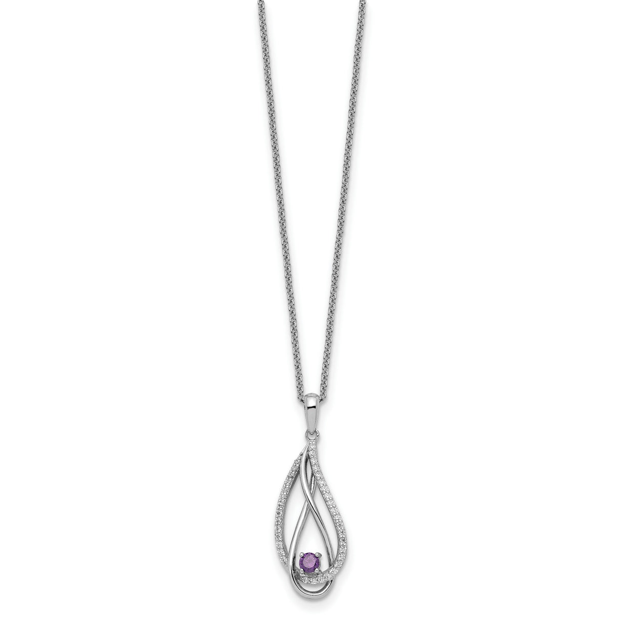 Feb CZ Always in my Heart Birthstone 18 inch Necklace Charm Pendant in Real 925 Sterling Silver
