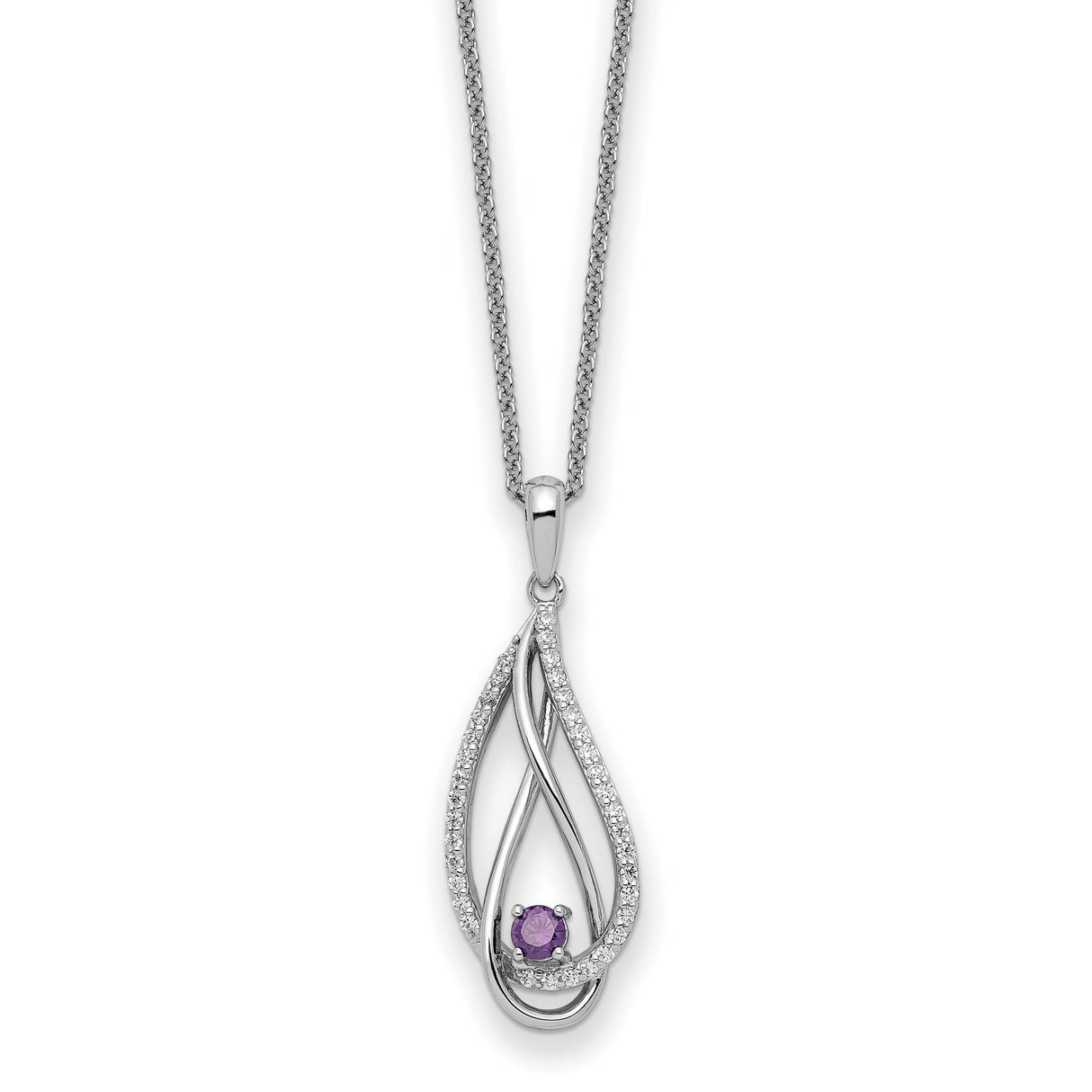 Feb CZ Always in my Heart Birthstone 18 inch Necklace Charm Pendant in Real 925 Sterling Silver