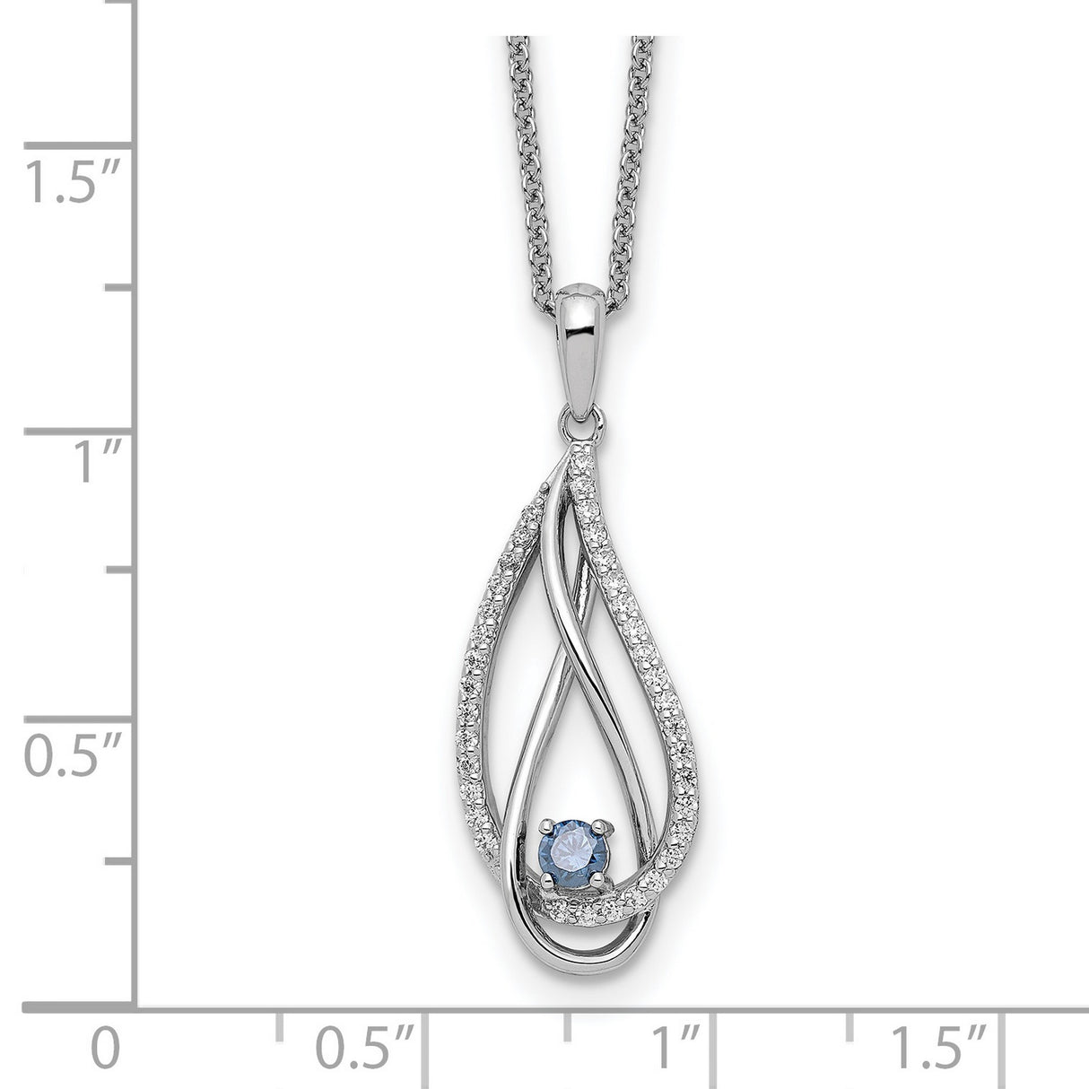 Mar CZ Always in my Heart Birthstone 18 inch Necklace Charm Pendant in Real 925 Sterling Silver