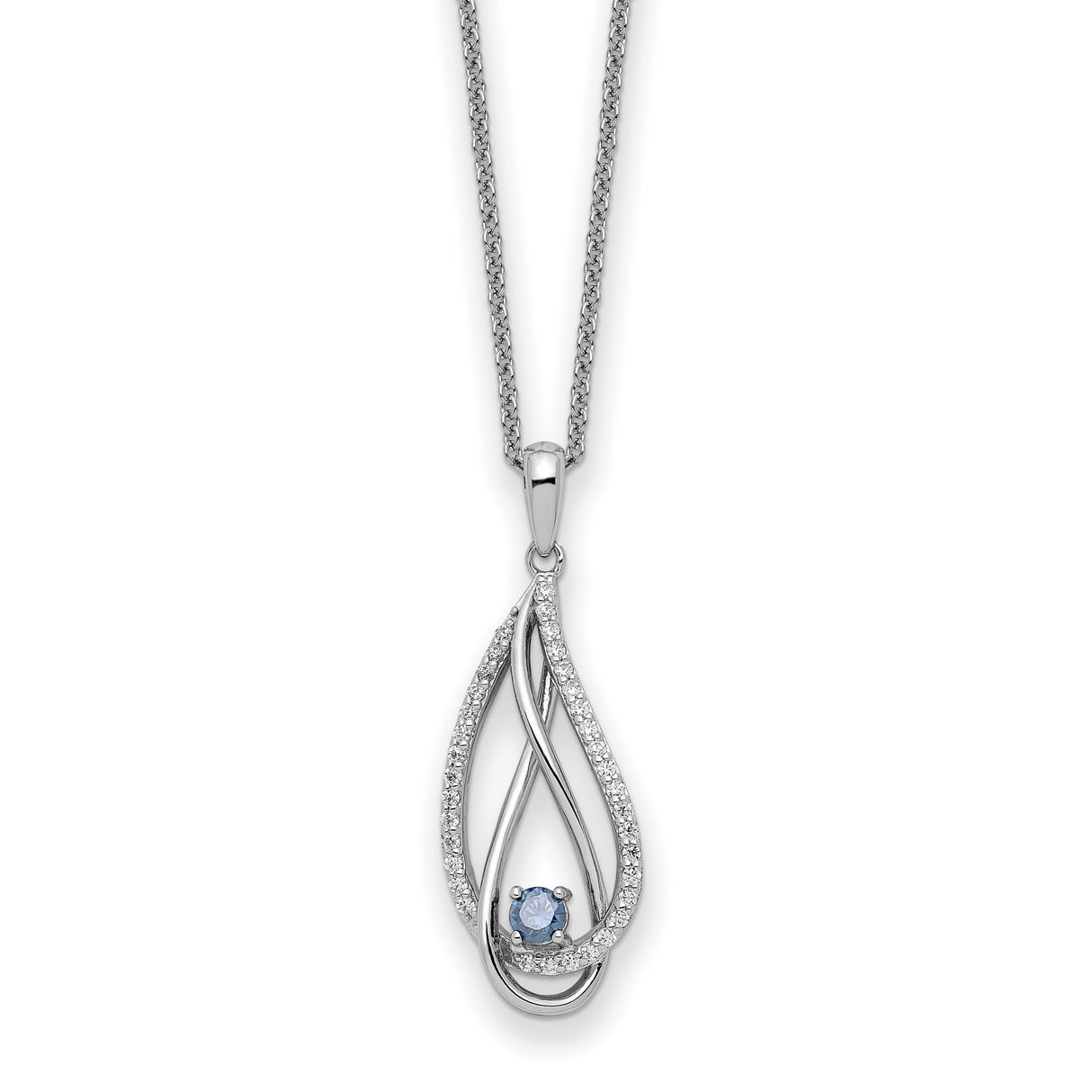 Mar CZ Always in my Heart Birthstone 18 inch Necklace Charm Pendant in Real 925 Sterling Silver