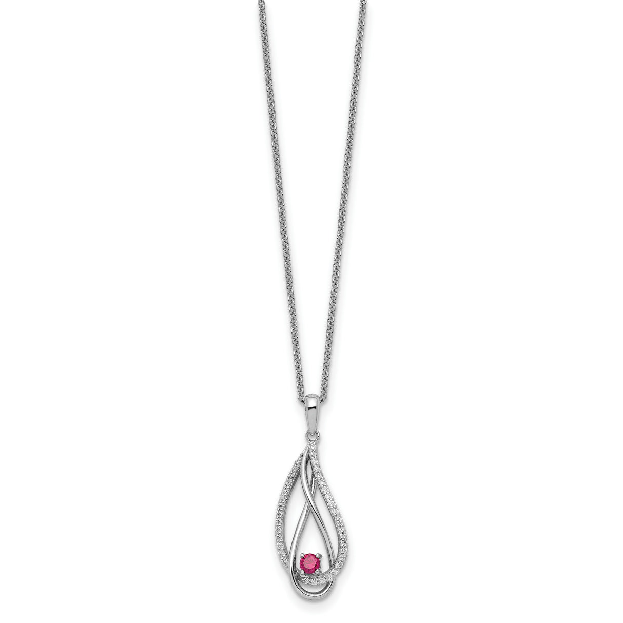 Jul CZ Always in my Heart Birthstone 18 inch Necklace Charm Pendant in Real 925 Sterling Silver