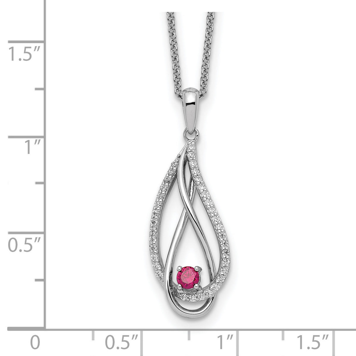 Jul CZ Always in my Heart Birthstone 18 inch Necklace Charm Pendant in Real 925 Sterling Silver
