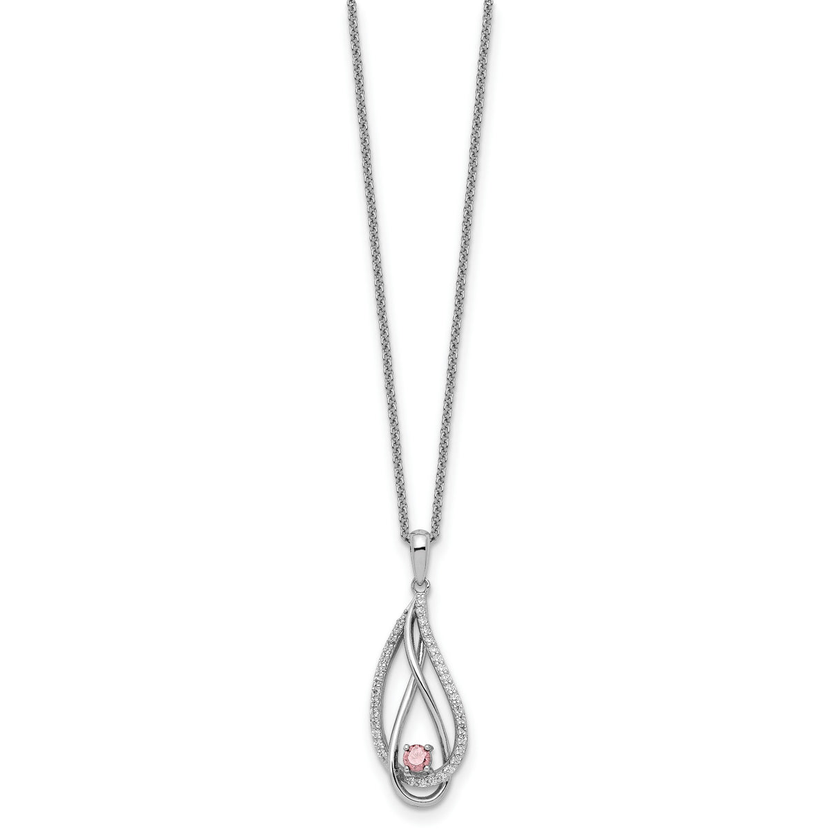 Oct CZ Always in my Heart Birthstone 18 inch Necklace Charm Pendant in Real 925 Sterling Silver