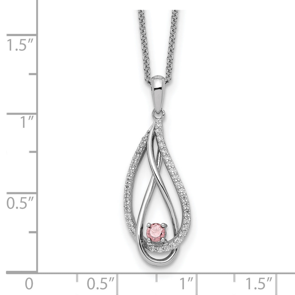 Oct CZ Always in my Heart Birthstone 18 inch Necklace Charm Pendant in Real 925 Sterling Silver