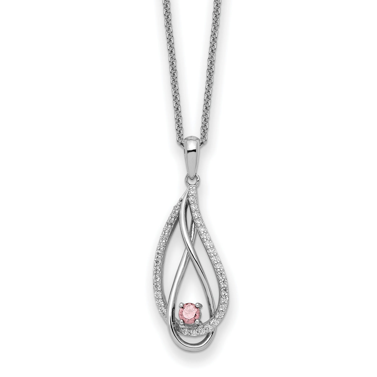 Oct CZ Always in my Heart Birthstone 18 inch Necklace Charm Pendant in Real 925 Sterling Silver