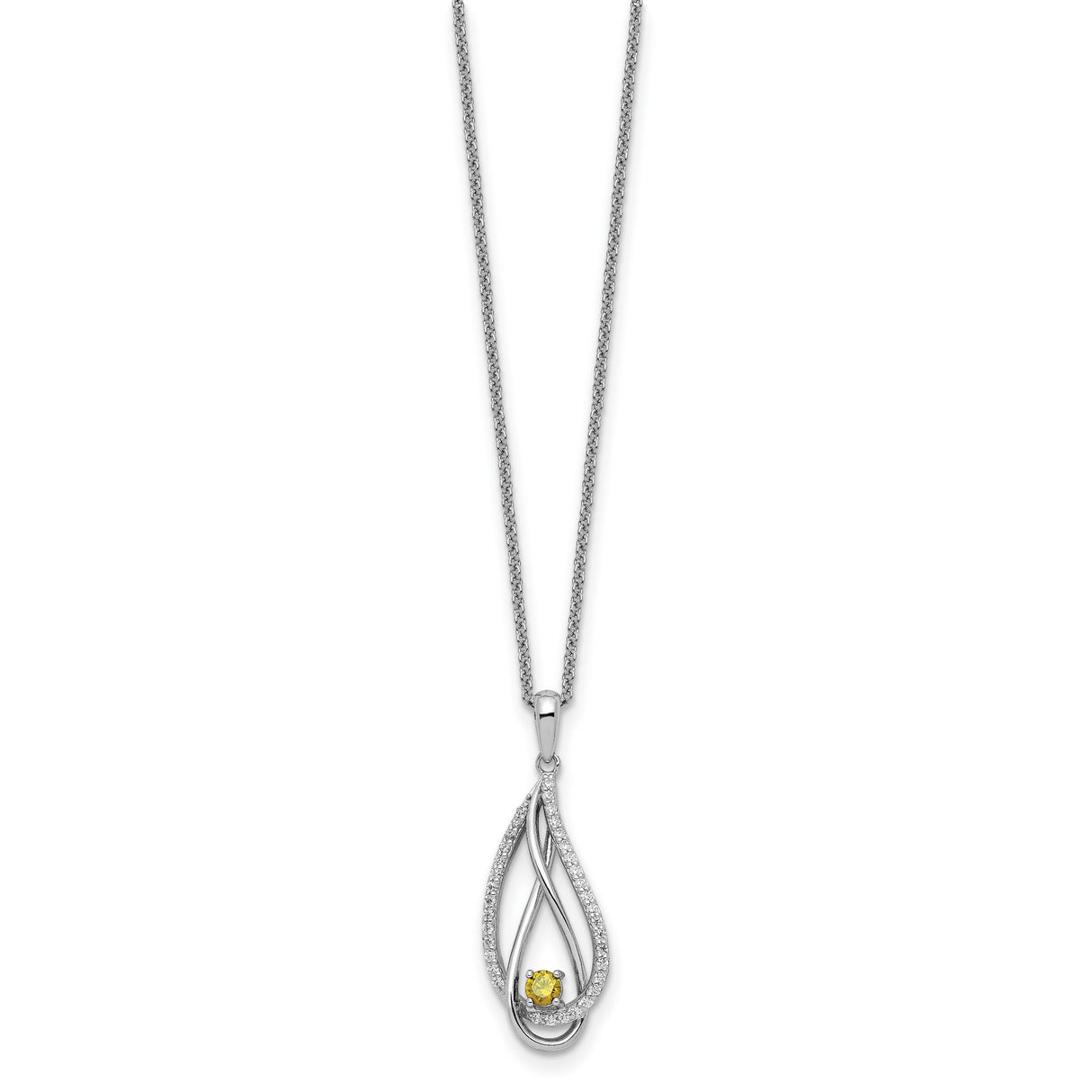 Nov CZ Always in my Heart Birthstone 18 inch Necklace Charm Pendant in Real 925 Sterling Silver