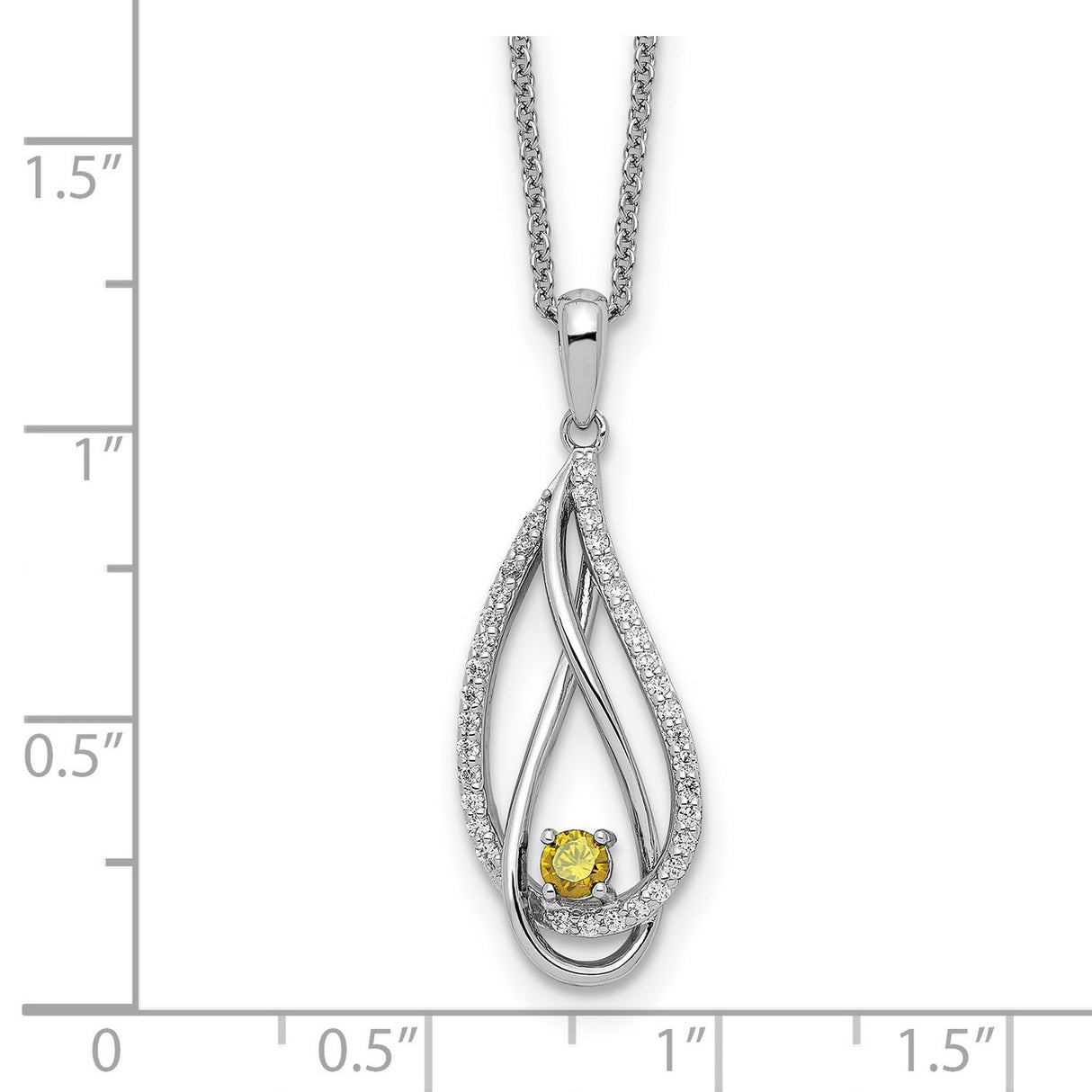 Nov CZ Always in my Heart Birthstone 18 inch Necklace Charm Pendant in Real 925 Sterling Silver