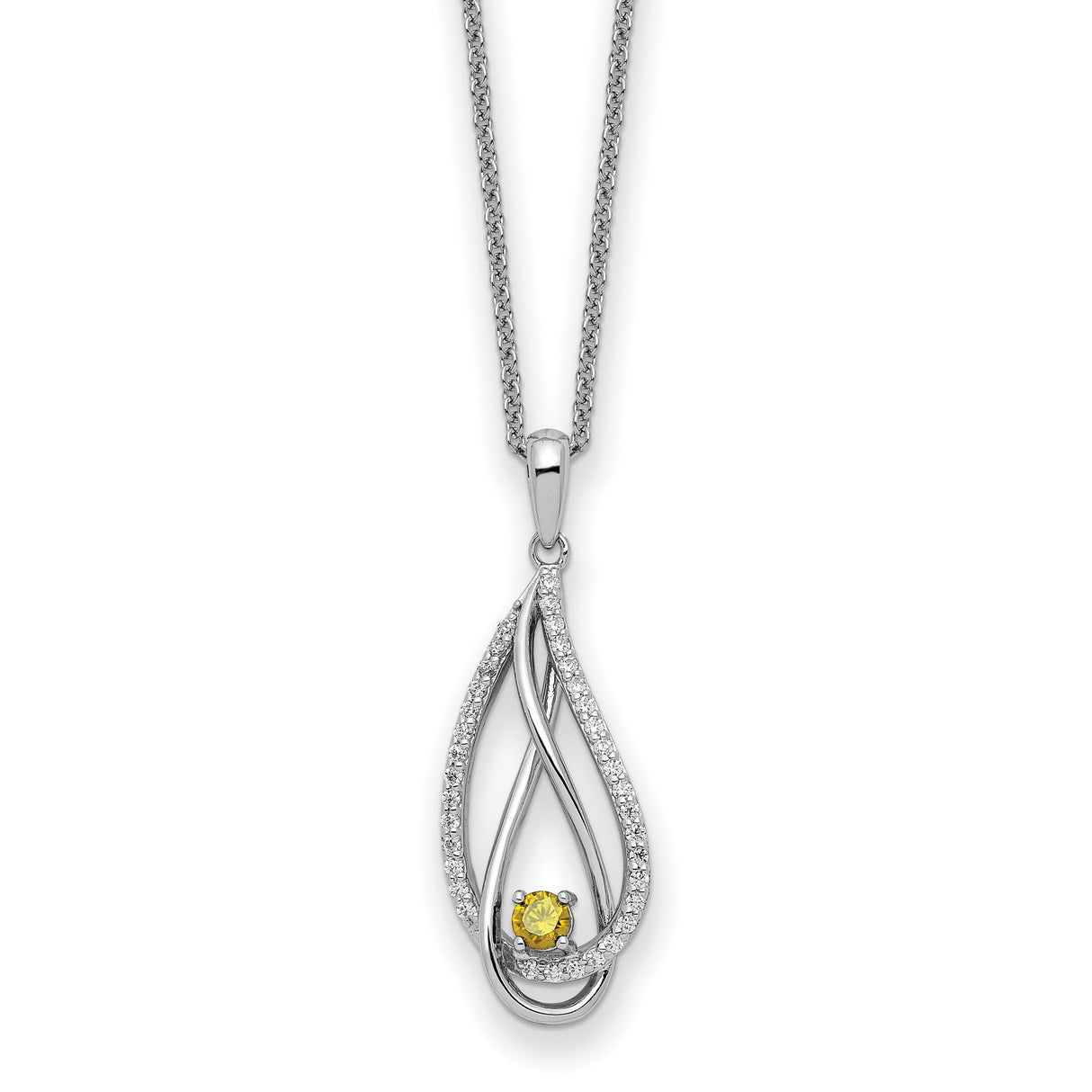 Nov CZ Always in my Heart Birthstone 18 inch Necklace Charm Pendant in Real 925 Sterling Silver