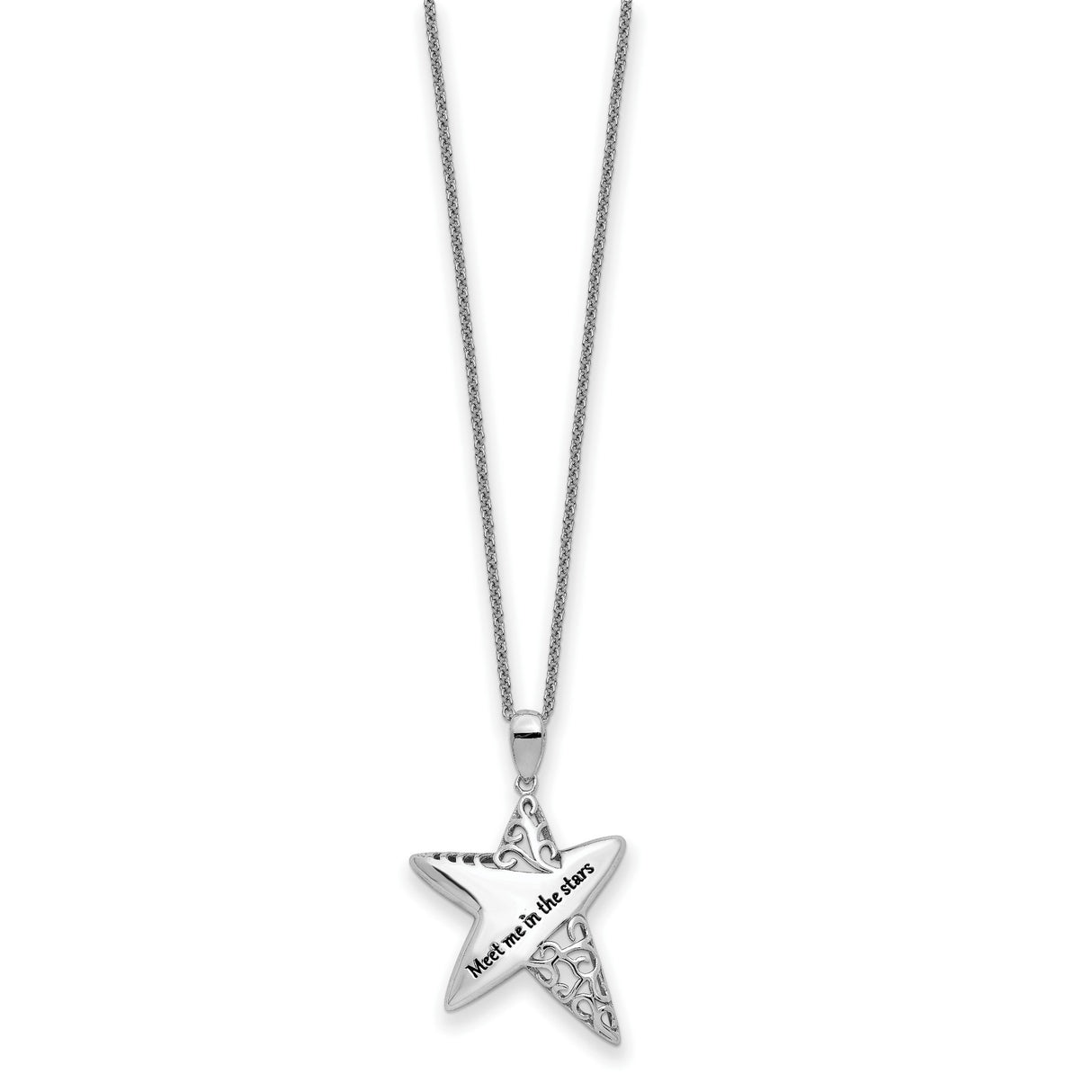 Antiqued Meet Me in the Stars 18 inch Necklace Charm Pendant in Real 925 Sterling Silver