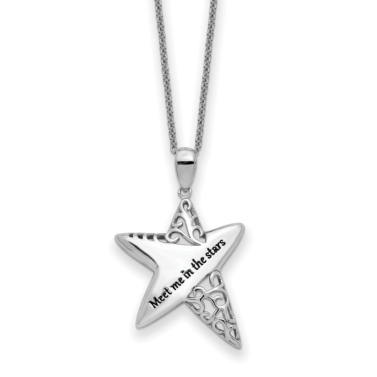 Antiqued Meet Me in the Stars 18 inch Necklace Charm Pendant in Real 925 Sterling Silver