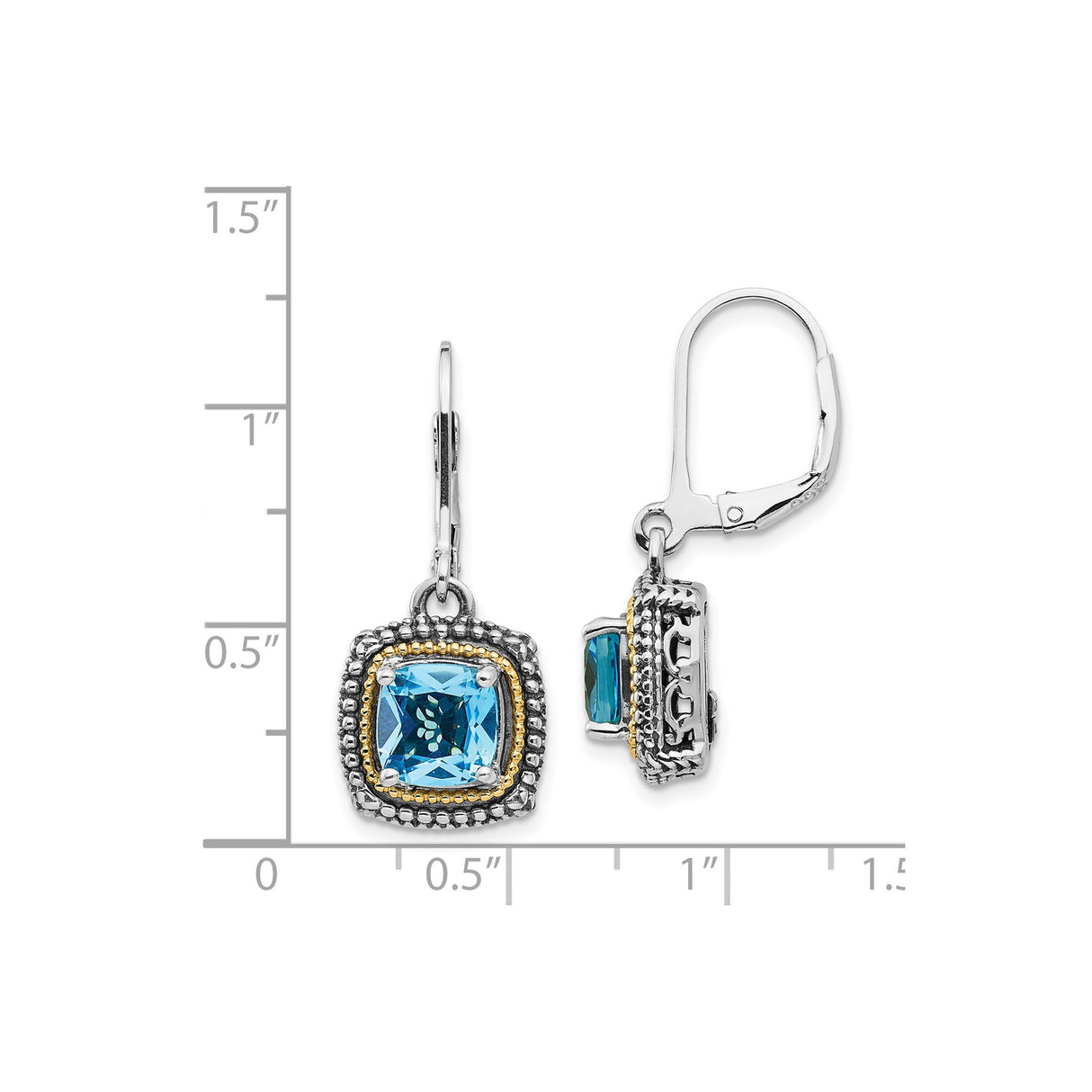 14k Two-Tone Gold and Sterling Silver Dangle Earrings with Blue Topaz, Vintage Beaded Design