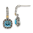 14k Yellow Gold and Sterling Silver Dangle Earrings with Blue Topaz, Floral Filigree Design