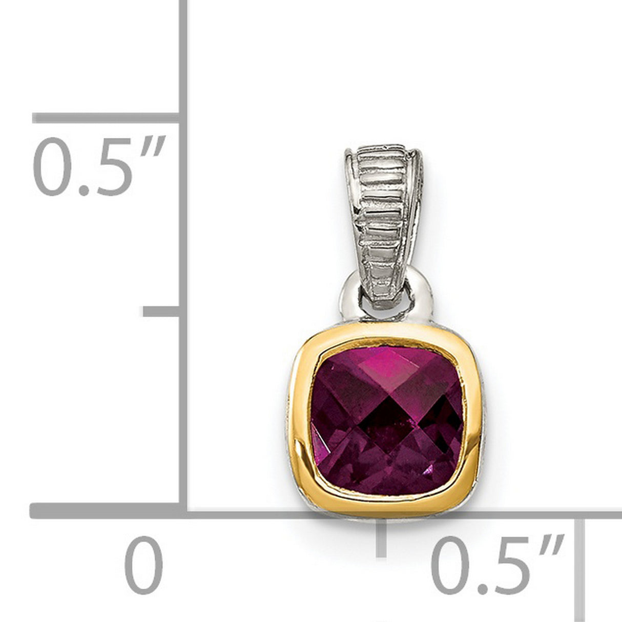 14k Multi-Tone Gold Pendant with Cushion-Cut Rhodolite Garnet, Modern Fine Jewelry