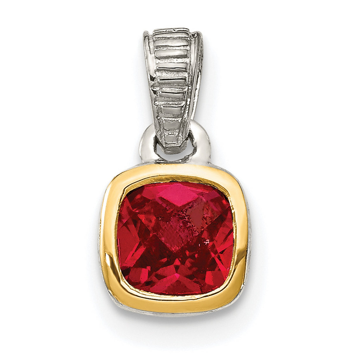 14k Two-Tone Gold Pendant with Ruby in Bezel Setting, Minimalist Jewelry for Women