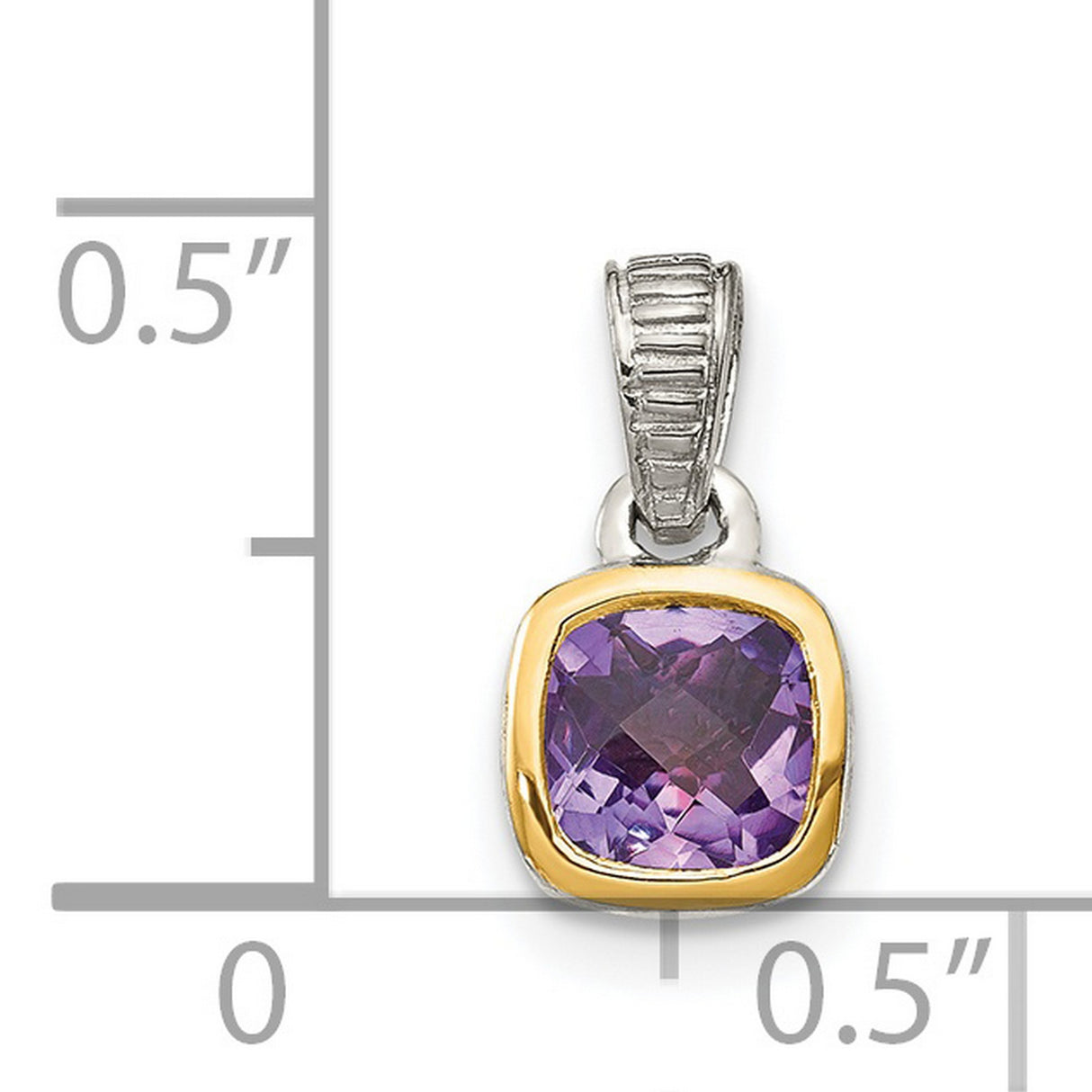 14k Two-Tone Gold Pendant with Cushion Cut Amethyst, Textured Silver Bail