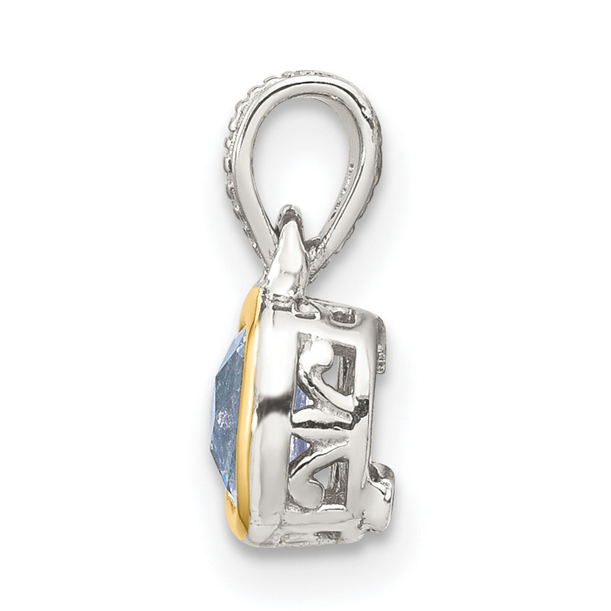 14k Two-Tone Gold Pendant with Aquamarine Cushion Cut Gemstone, Modern Drop Style for Women