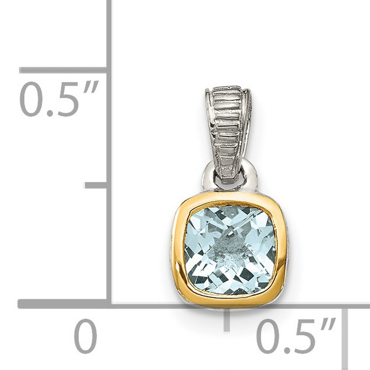 14k Two-Tone Gold Pendant with Aquamarine Cushion Cut Gemstone, Modern Drop Style for Women
