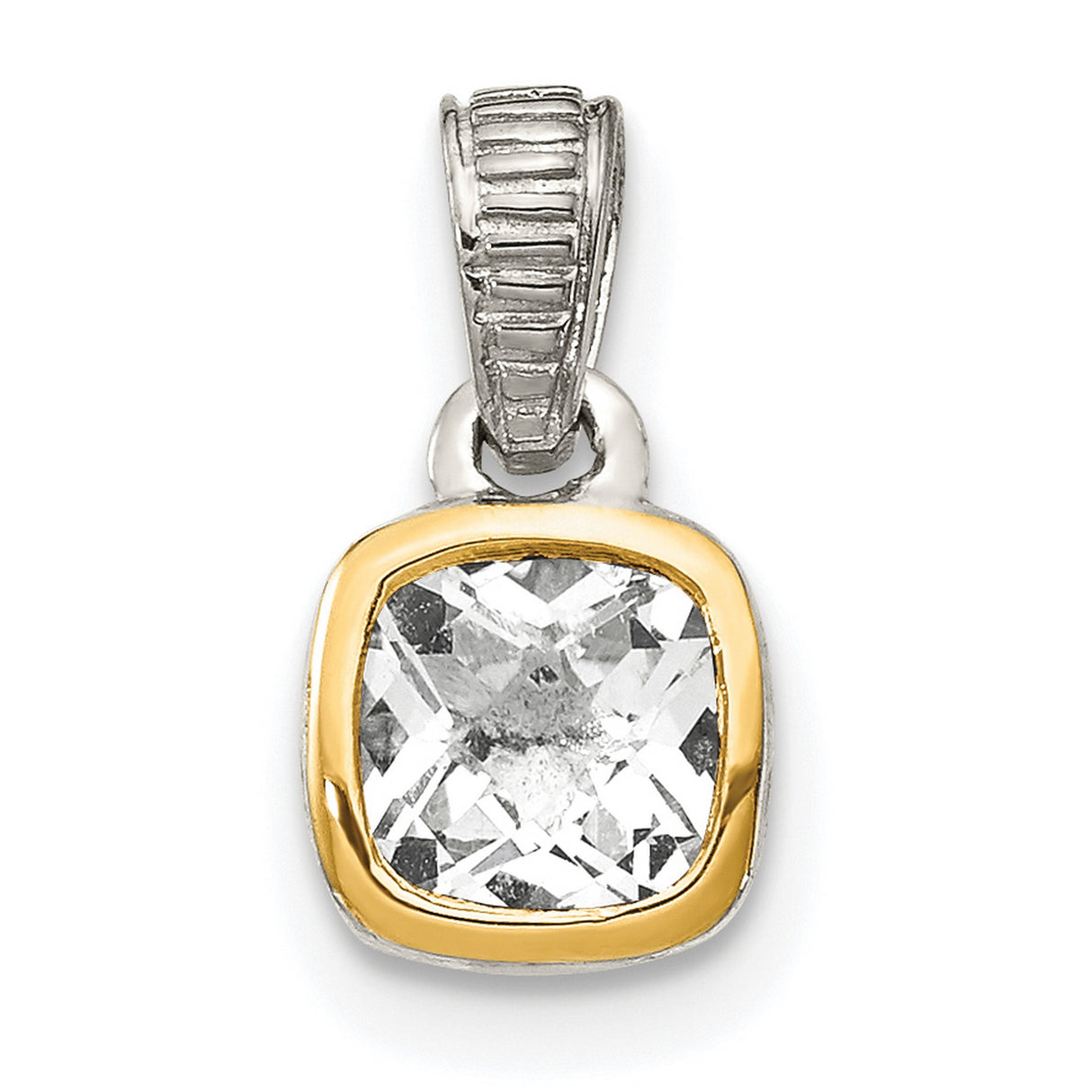 14k Two-Tone Gold and Sterling Silver Pendant with Cushion-Cut White Topaz in Bezel Setting