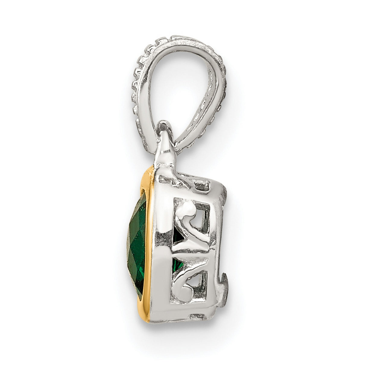 14k Two-Tone Gold Pendant with Lab Created Cushion-Cut Emerald in Bezel Setting