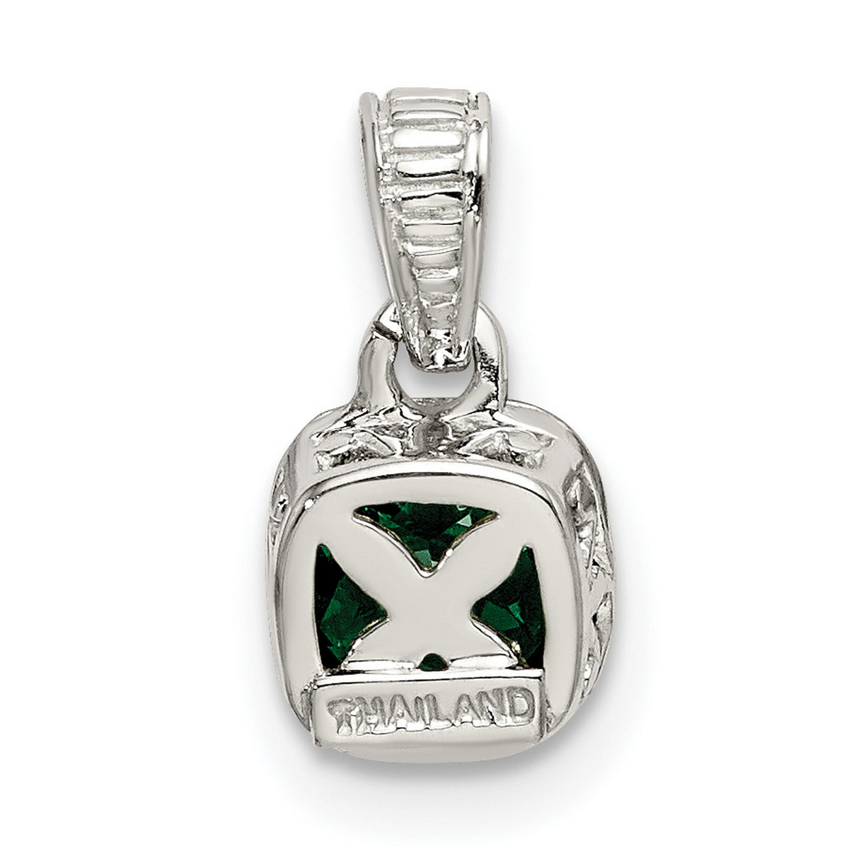 14k Two-Tone Gold Pendant with Lab Created Cushion-Cut Emerald in Bezel Setting