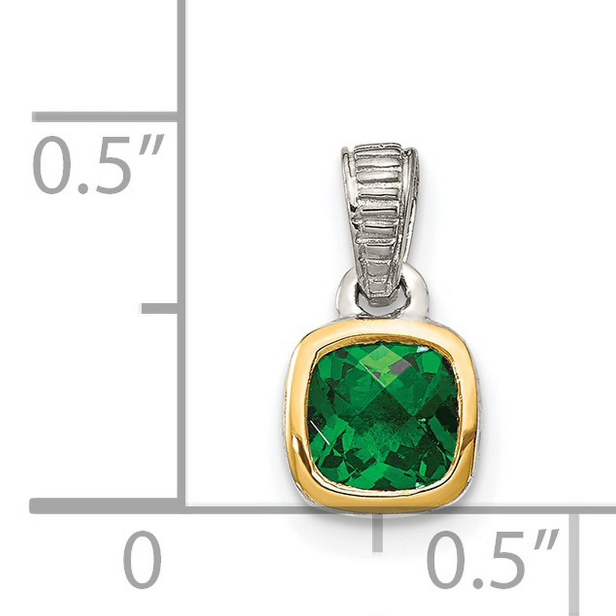 14k Two-Tone Gold Pendant with Lab Created Cushion-Cut Emerald in Bezel Setting