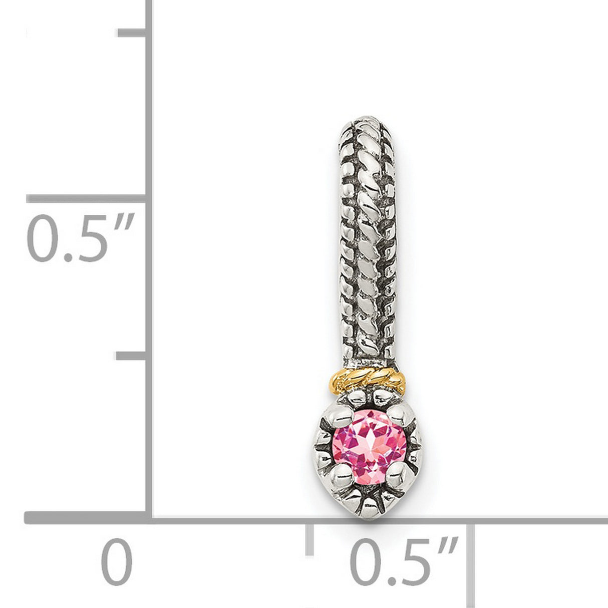 14k Charm Bead with Pink Tourmaline, Rope Pattern Dangle Design