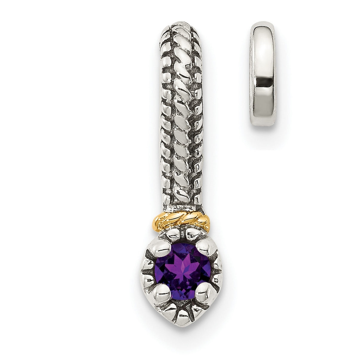 14k Two-Tone Gold and Sterling Silver Pendant with Round Amethyst, Braided Design