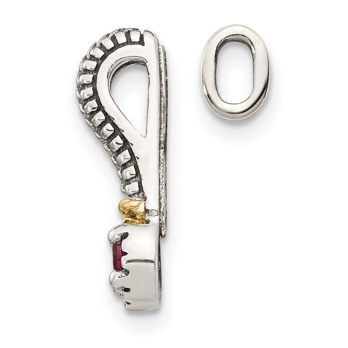 14k Two-Tone Gold Charm with Rhodolite Garnet, Textured Setting and Woven Detail