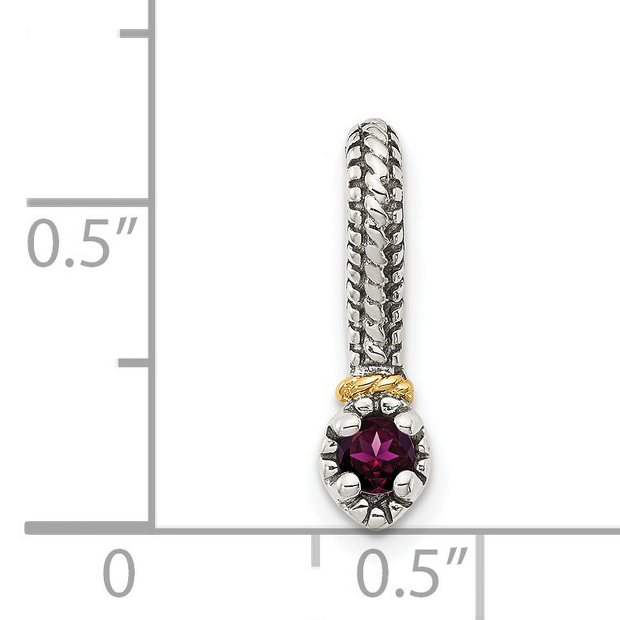 14k Two-Tone Gold Charm with Rhodolite Garnet, Textured Setting and Woven Detail