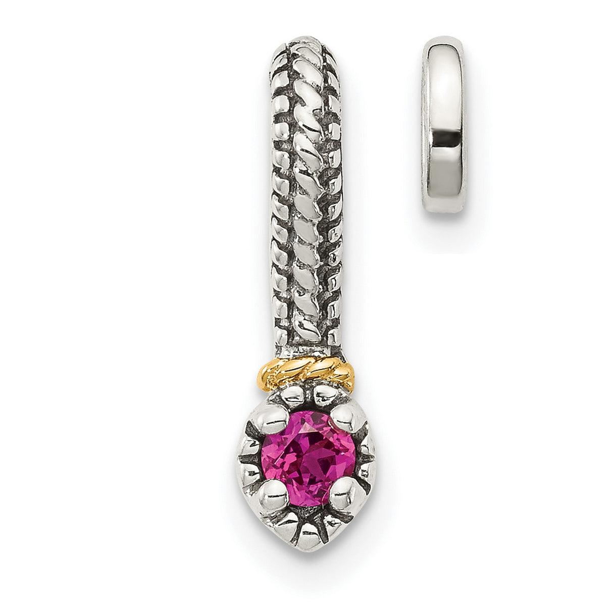 14k Two-Tone Gold and Sterling Silver Pendant with Lab Created Ruby and Braided Twist Design