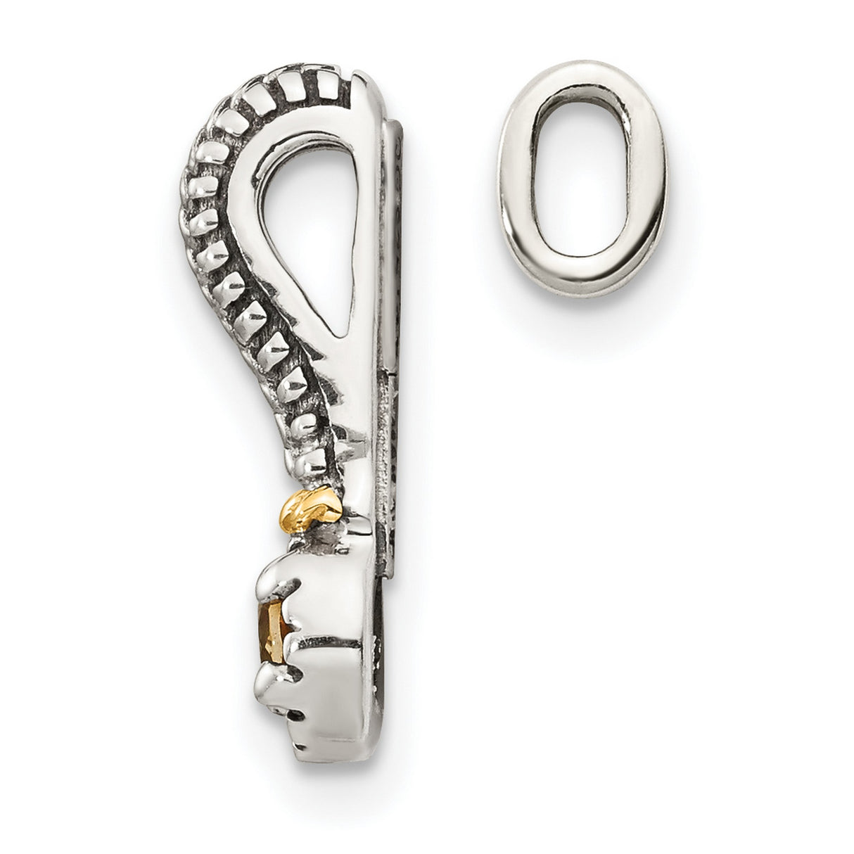 14k Two-Tone Gold Enhancer Pendant with Citrine, Woven Texture, Vintage Artisan Style