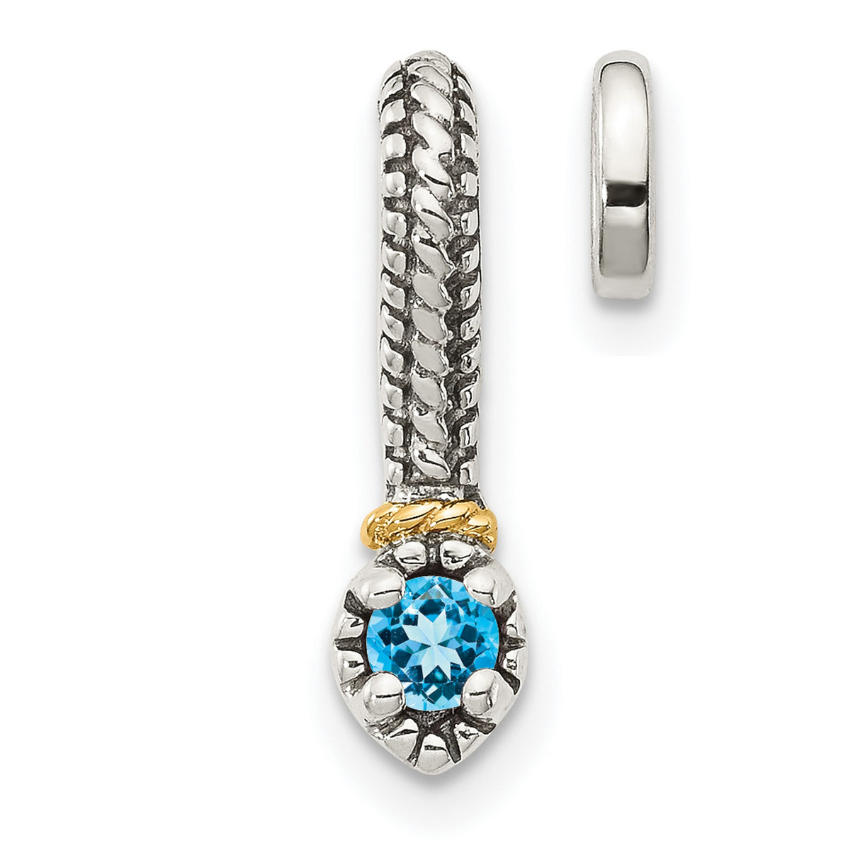 14k Multi-Tone Gold Rope Pendant with Sky Blue Topaz and Textured Design