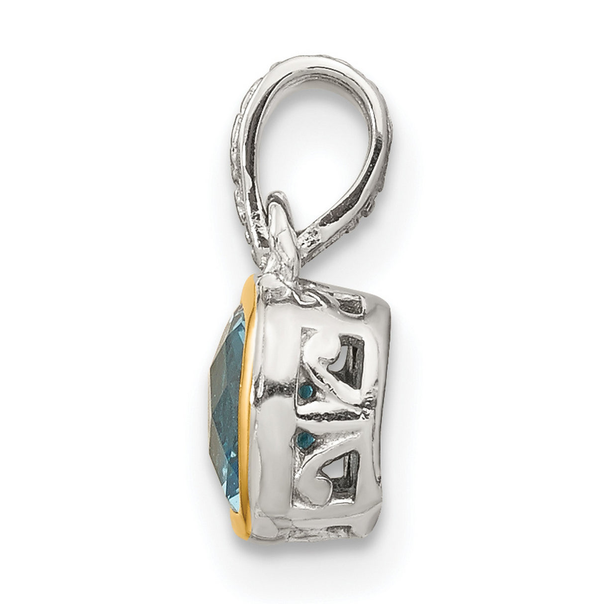 14k Two-Tone Gold Pendant with Swiss Blue Topaz and Textured Bail Design