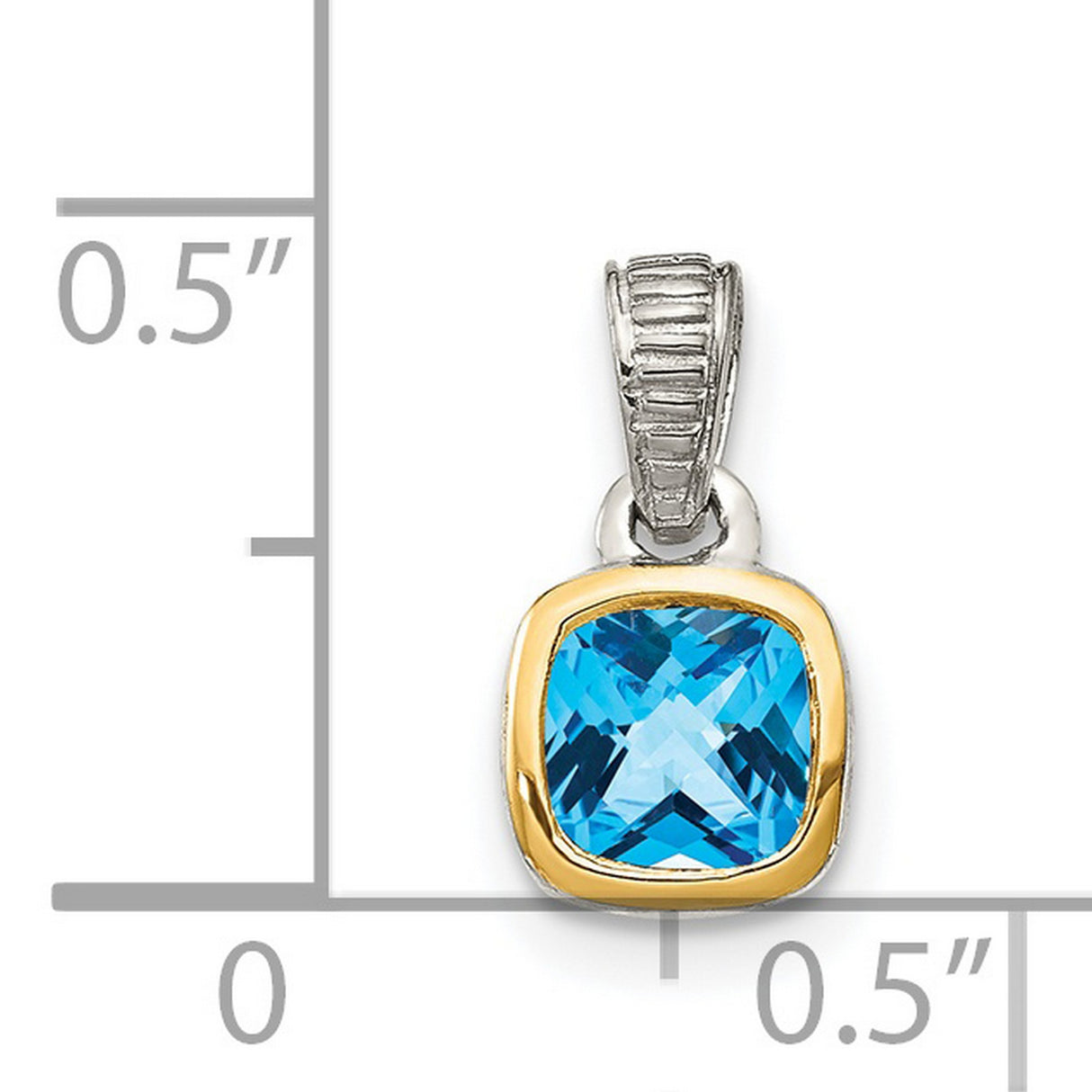 14k Two-Tone Gold Pendant with Swiss Blue Topaz and Textured Bail Design