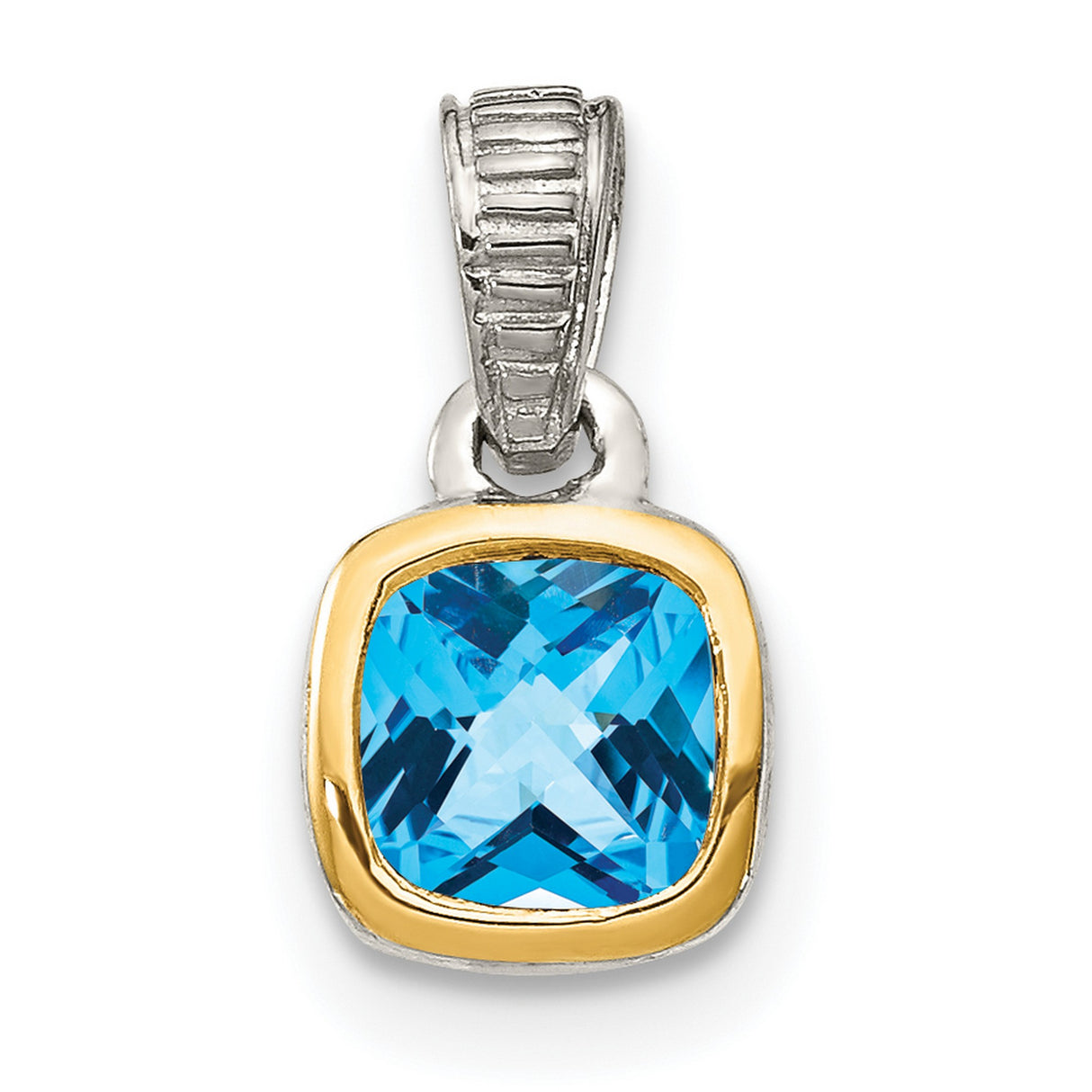 14k Two-Tone Gold Pendant with Swiss Blue Topaz and Textured Bail Design