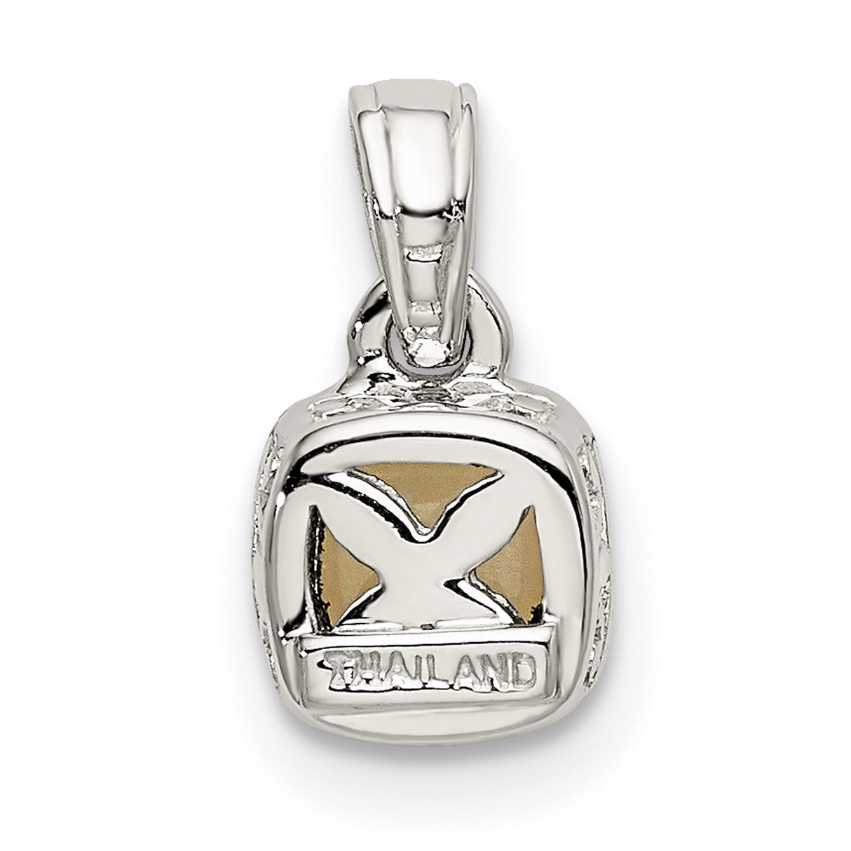 14k Two Tone Gold Pendant with Cushion Cut Opal, Minimalist Modern Design