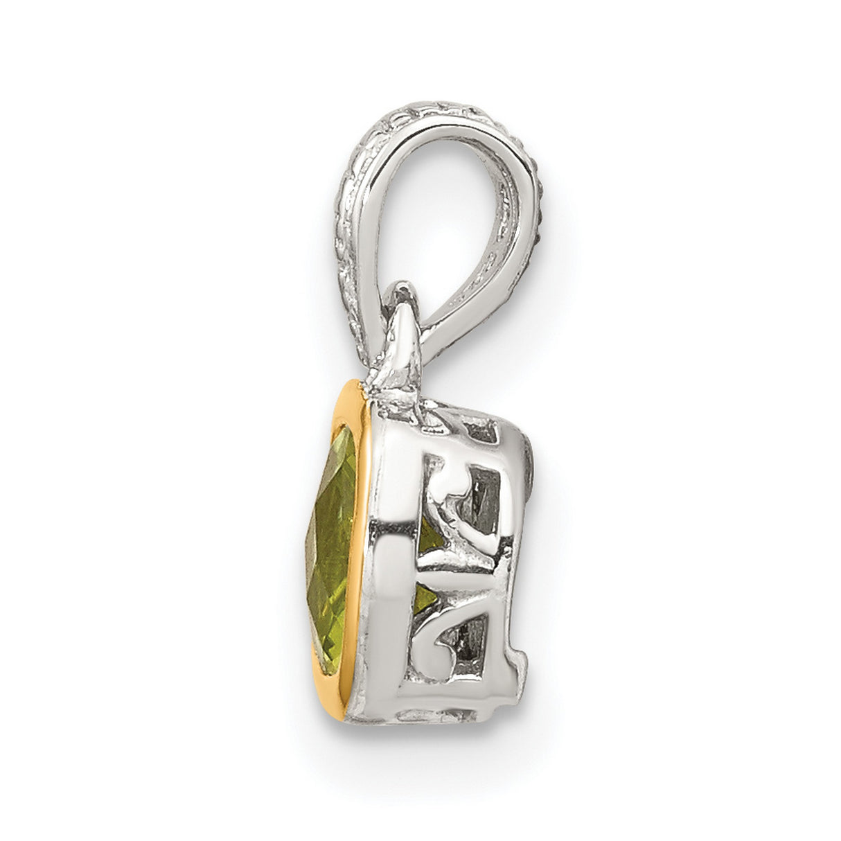Gold Plated Peridot Charm Pendant in Real 14k Multi-Tone Gold