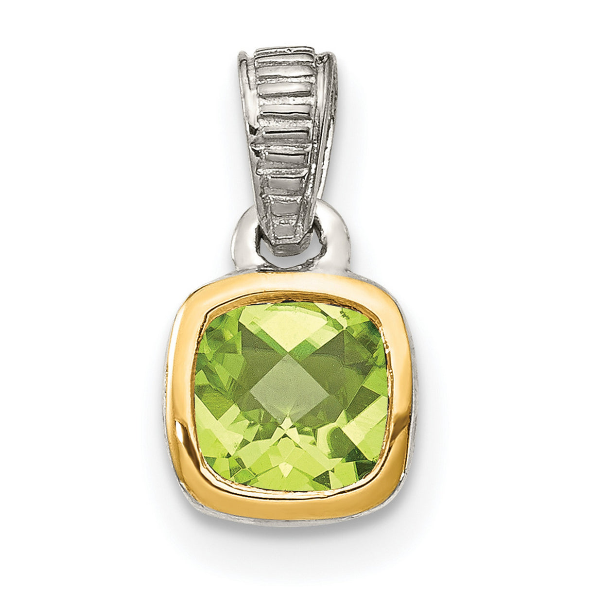 Gold Plated Peridot Charm Pendant in Real 14k Multi-Tone Gold