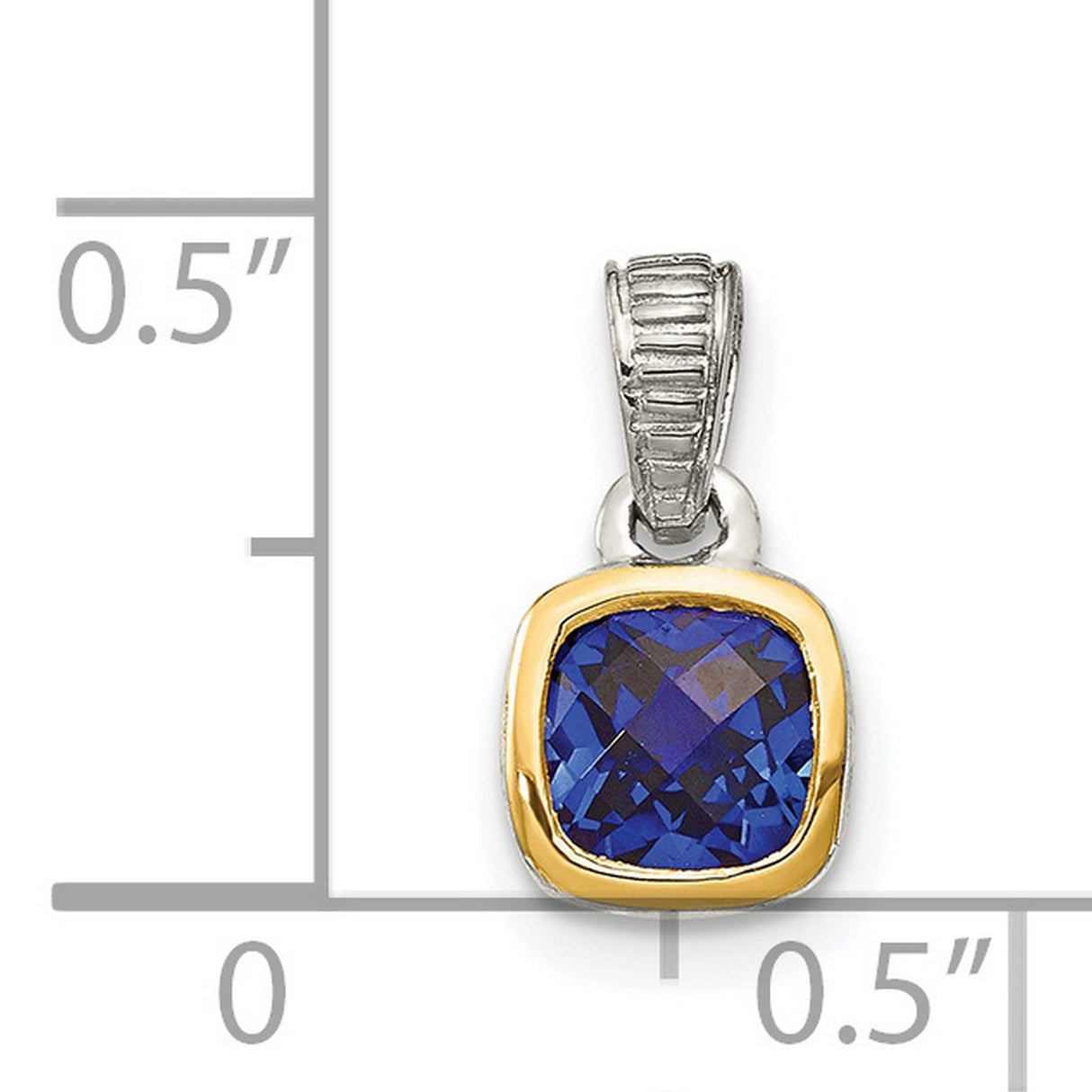 14k Two-Tone Gold Pendant with Cushion-Cut Lab Created Sapphire, Modern Minimalist Style